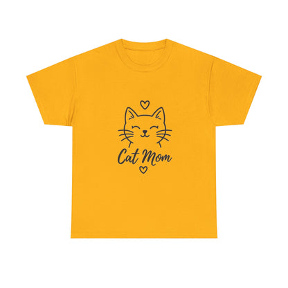 Cat Mom T-Shirt — Cute Heart Cat Graphic Tee for Cat Lovers