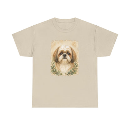Shih Tzu Portrait Tee - Vintage Floral Dog Lover T-Shirt