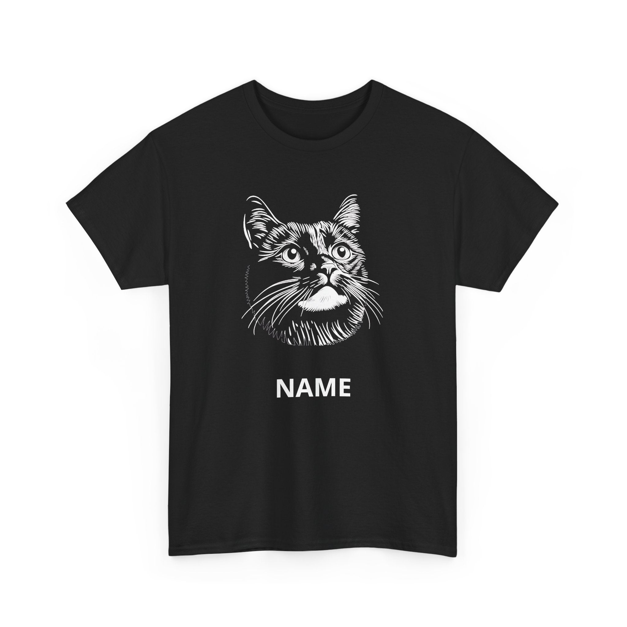 Cat Portrait Tee — Personalized Name Cat Face T‑Shirt