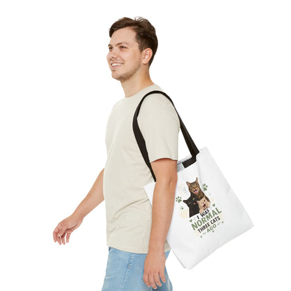 Cat Lover Tote Bag — “I Was Normal Three Cats Ago” Canvas Bag