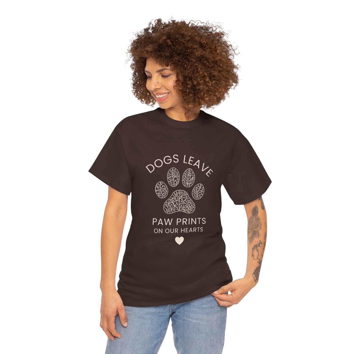 Dog Paw Prints Memorial T-Shirt — "Dogs Leave Paw Prints on Our Hearts"