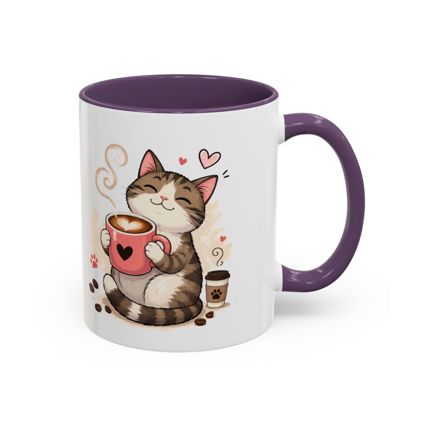 Cat Coffee Mug — "Cat & Coffee" Cute Kitty Design, 11/15oz Accent Ceramic Mug