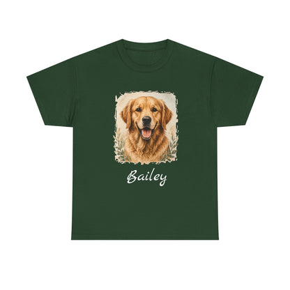 Golden Retriever Portrait Tee — Personalized “Bailey” Dog Photo T‑Shirt
