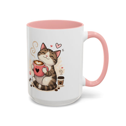 Cat Coffee Mug — "Cat & Coffee" Cute Kitty Design, 11/15oz Accent Ceramic Mug