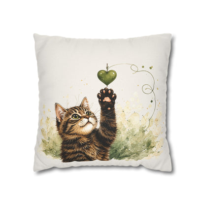 Cute Tabby Cat Throw Pillowcase — Heart Balloon Kitten Decorative Pillow Cover