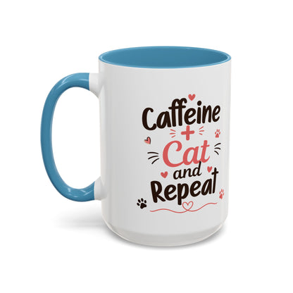 Cat Coffee Mug — "Cat & Coffee" Cute Kitty Design, 11/15oz Accent Ceramic Mug