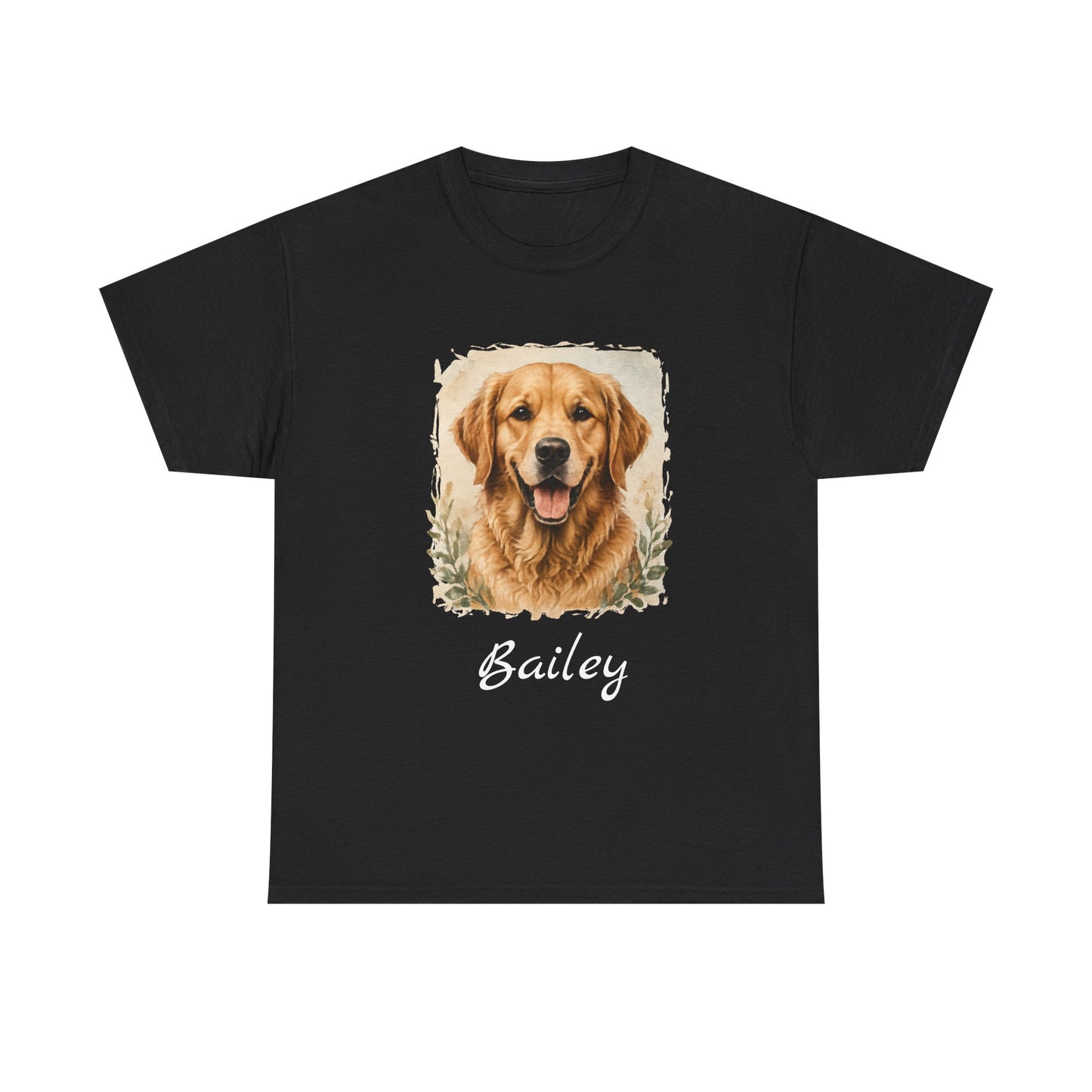 Golden Retriever Portrait Tee — Personalized “Bailey” Dog Photo T‑Shirt