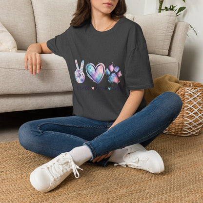 Peace Love Cats T-Shirt — Watercolor Paw & Peace Sign Tee for Cat Lovers