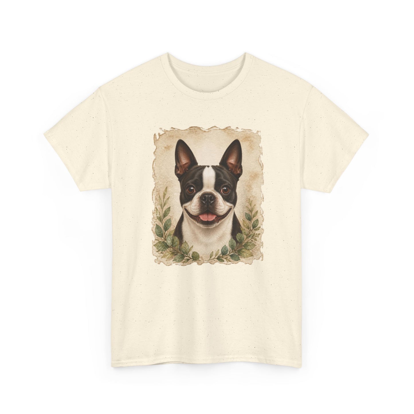 Boston Terrier Portrait Tee — Vintage Floral Dog Art T-Shirt
