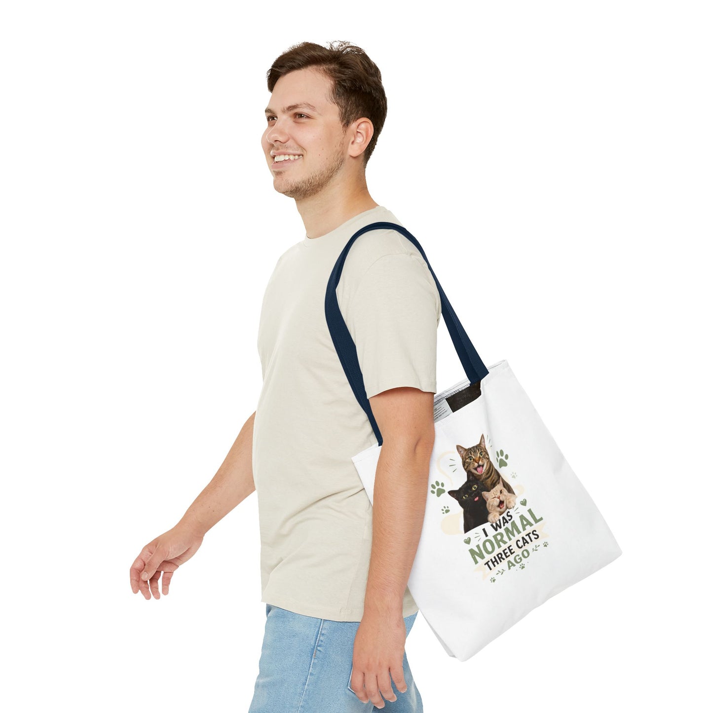 Cat Lover Tote Bag — “I Was Normal Three Cats Ago” Canvas Bag