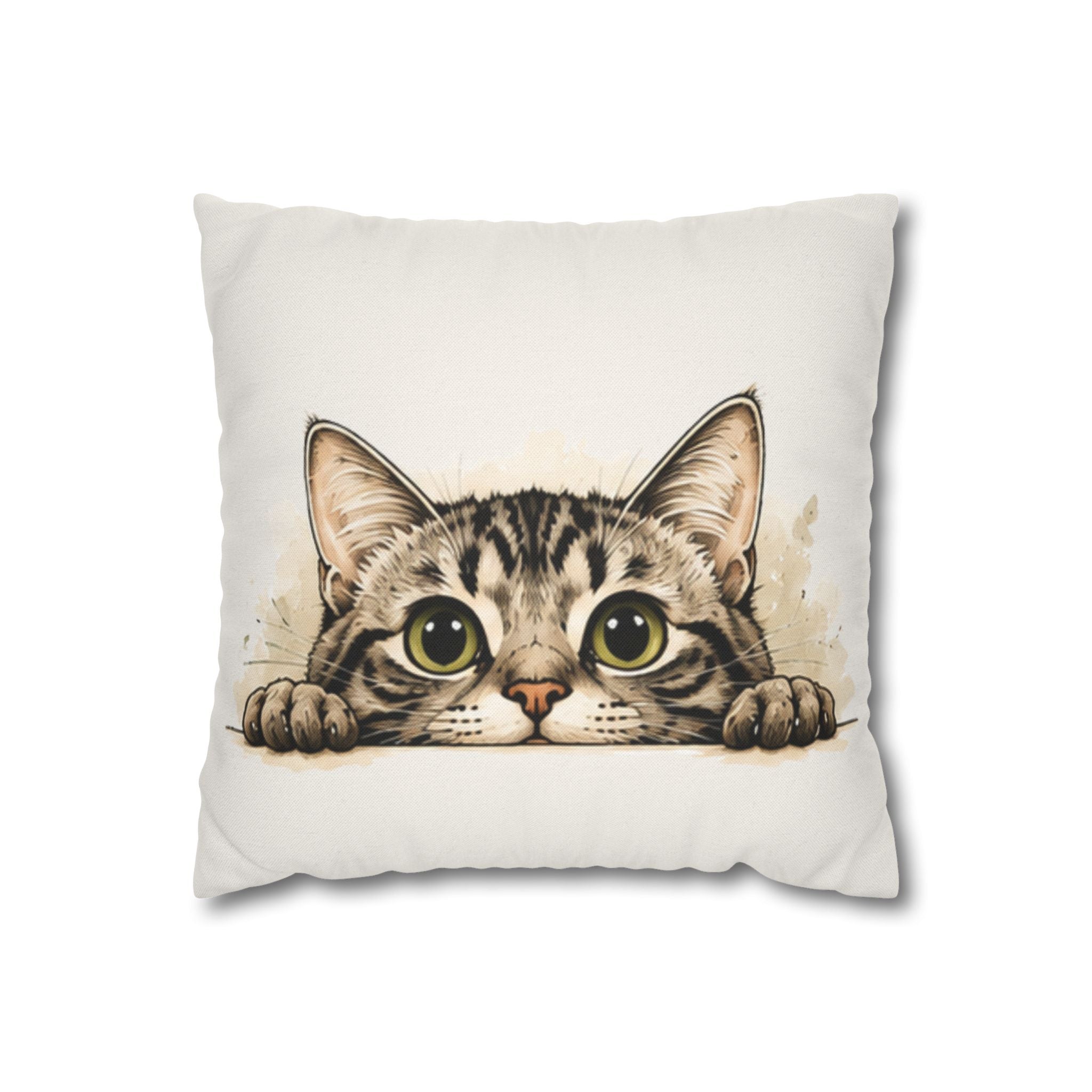 Peekaboo Tabby Cat Pillowcase — Cute Peeking Cat Decorative Throw Pillow Cover