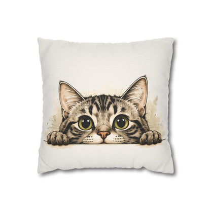 Peekaboo Tabby Cat Pillowcase — Cute Peeking Cat Decorative Throw Pillow Cover