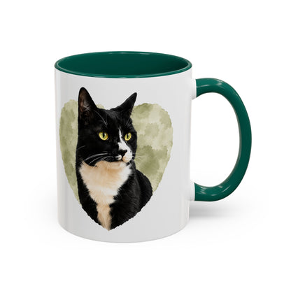 Cat Lover Coffee Mug (11oz/15oz) — Black Tuxedo Cat Heart Photo Design
