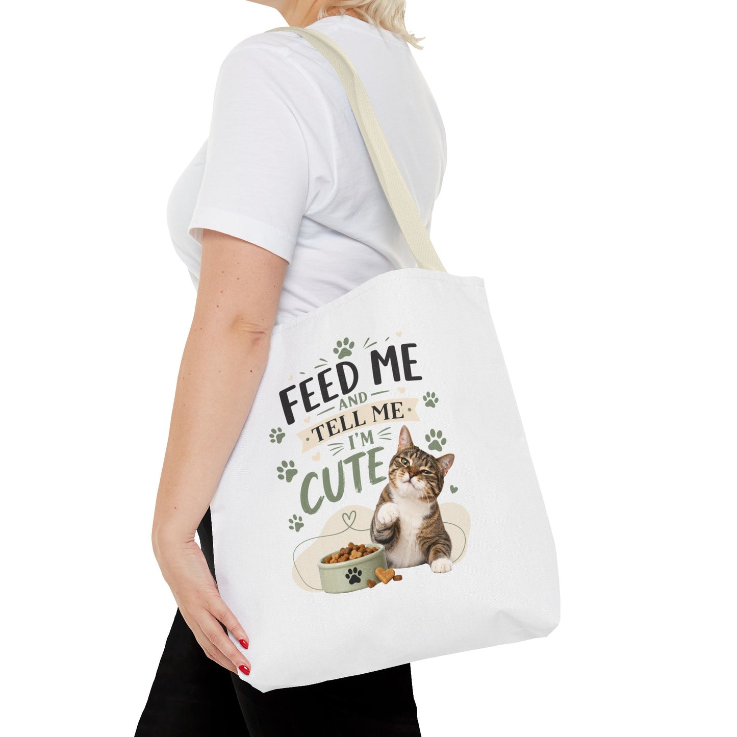 Cat Tote Bag — "Feed Me and Tell Me I'm Cute" Cute Cat Canvas Shopper