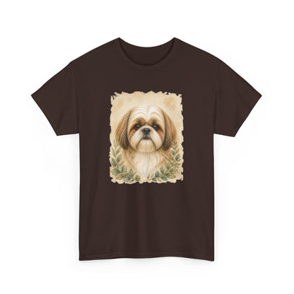 Shih Tzu Portrait Tee - Vintage Floral Dog Lover T-Shirt
