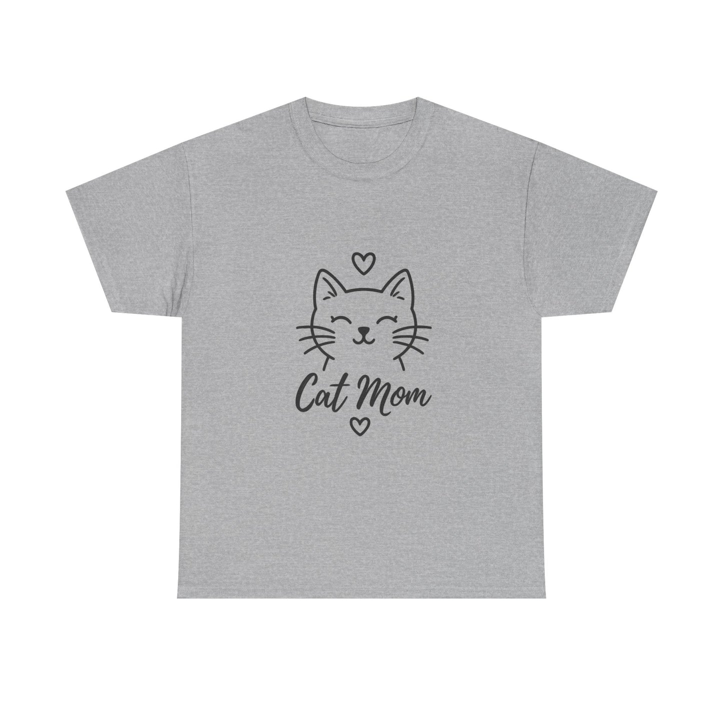 Cat Mom T-Shirt — Cute Heart Cat Graphic Tee for Cat Lovers