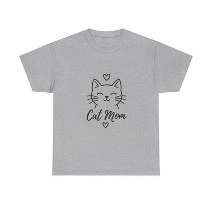 Cat Mom T-Shirt — Cute Heart Cat Graphic Tee for Cat Lovers