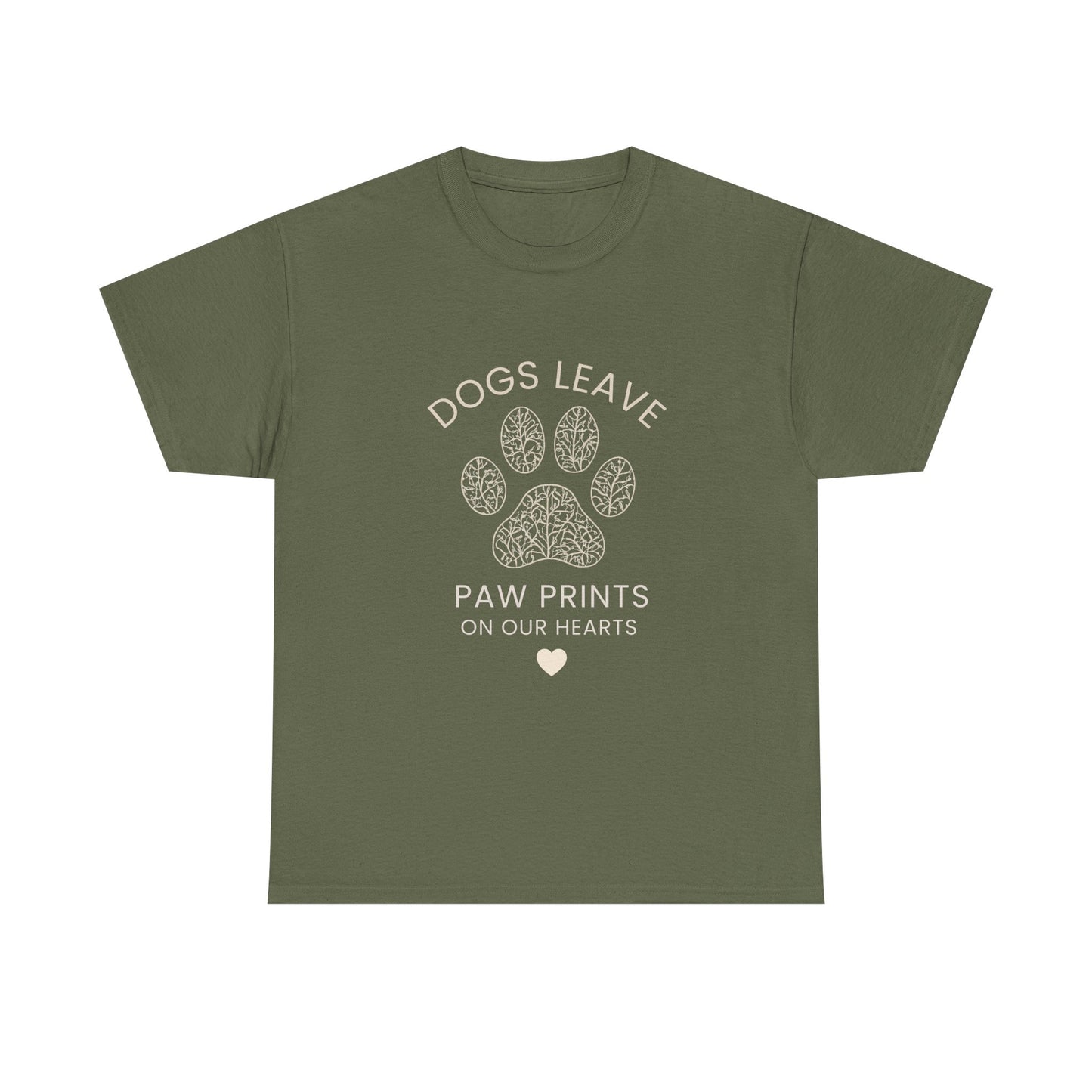Dog Paw Prints Memorial T-Shirt — "Dogs Leave Paw Prints on Our Hearts"