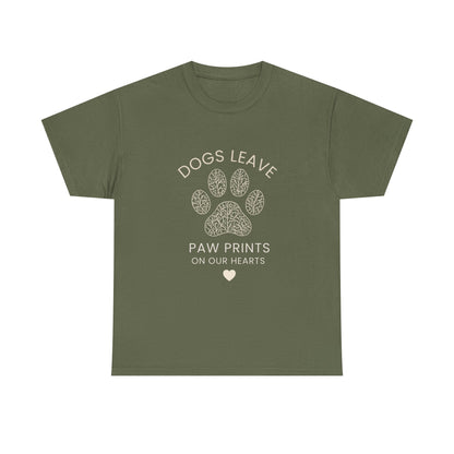 Dog Paw Prints Memorial T-Shirt — "Dogs Leave Paw Prints on Our Hearts"