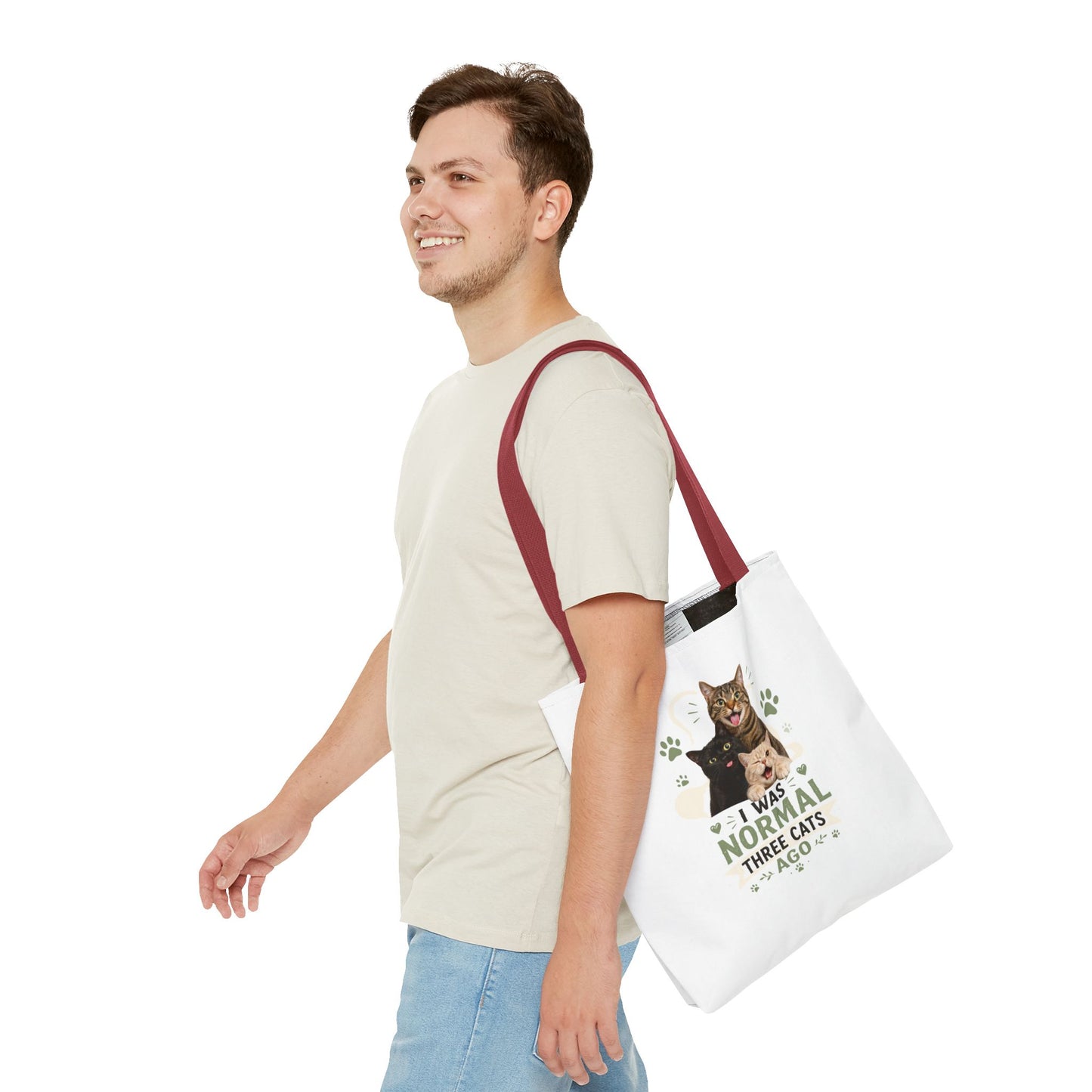 Cat Lover Tote Bag — “I Was Normal Three Cats Ago” Canvas Bag