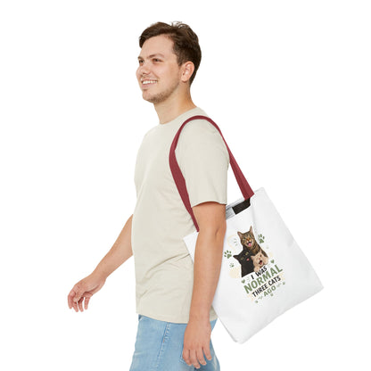Cat Lover Tote Bag — “I Was Normal Three Cats Ago” Canvas Bag