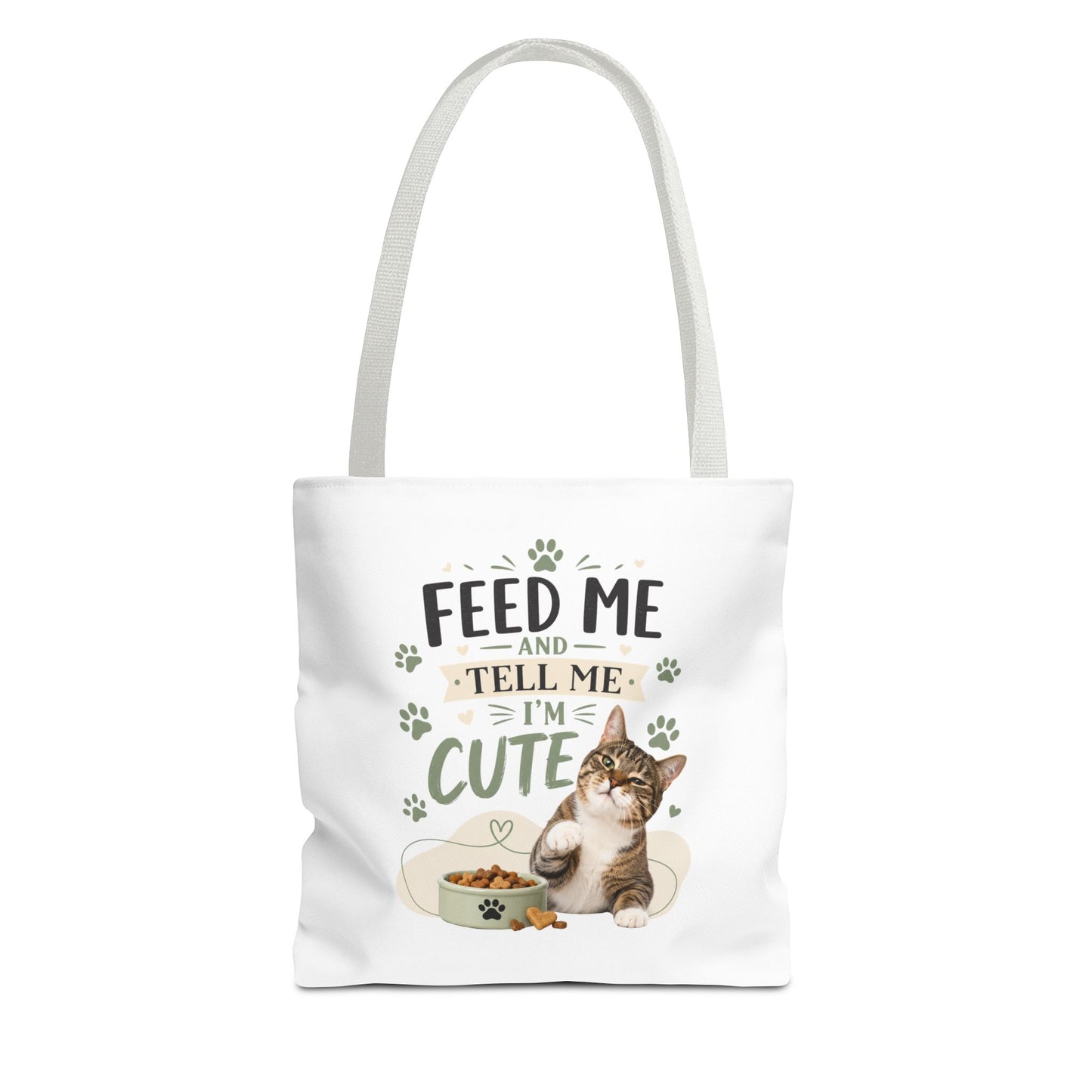 Cat Tote Bag — "Feed Me and Tell Me I'm Cute" Cute Cat Canvas Shopper