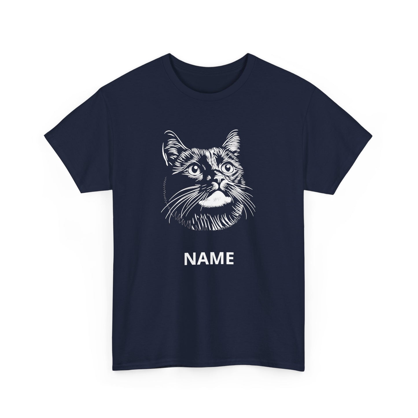 Cat Portrait Tee — Personalized Name Cat Face T‑Shirt