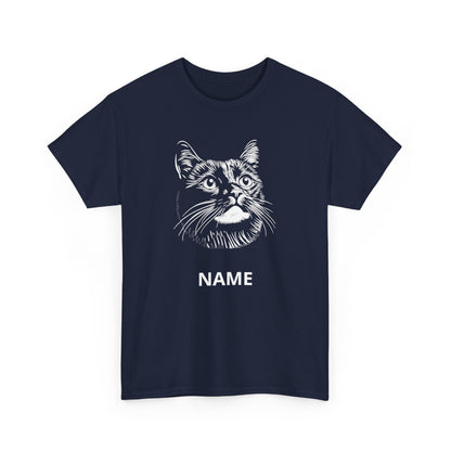 Cat Portrait Tee — Personalized Name Cat Face T‑Shirt