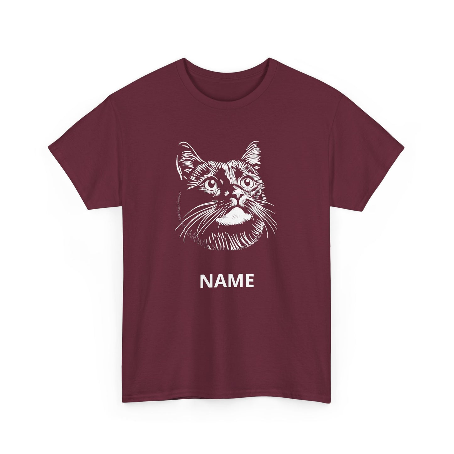 Cat Portrait Tee — Personalized Name Cat Face T‑Shirt