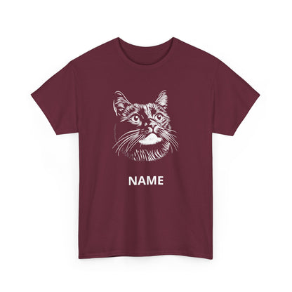 Cat Portrait Tee — Personalized Name Cat Face T‑Shirt