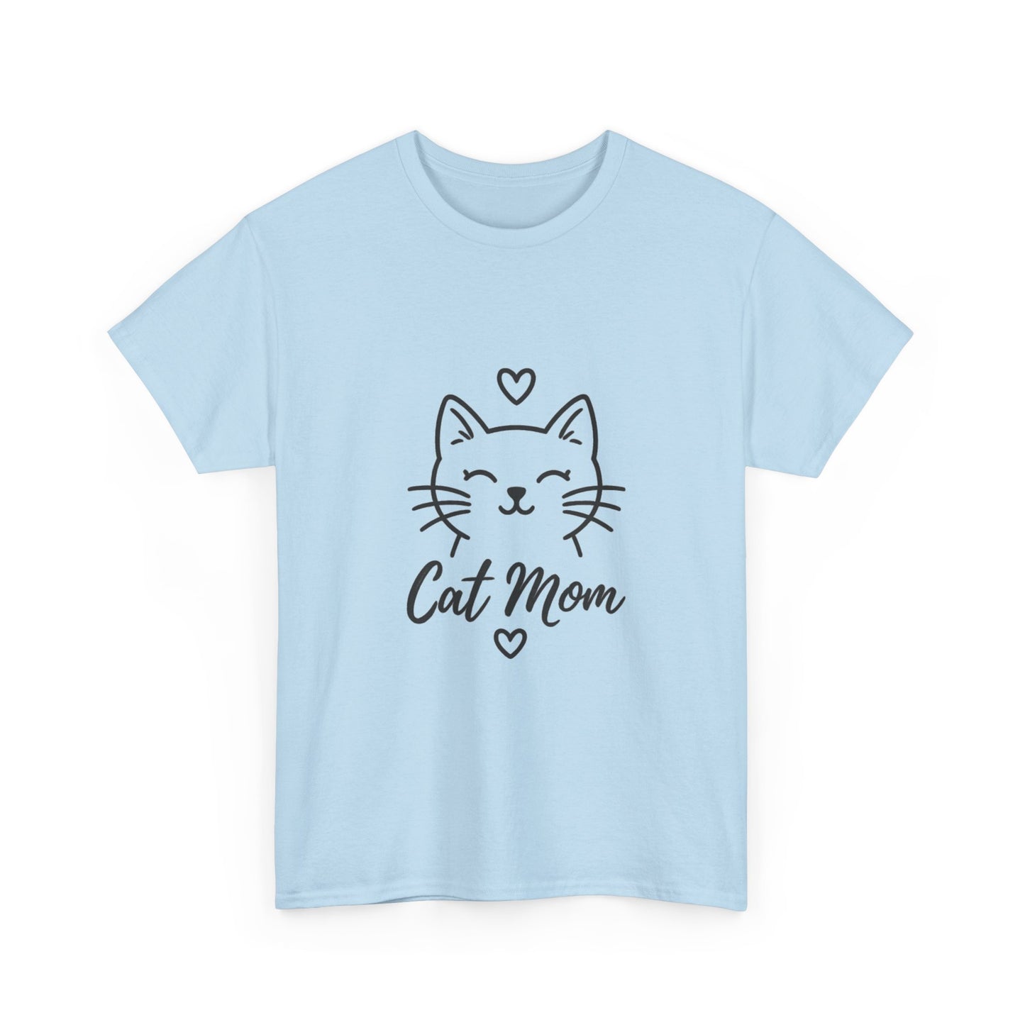Cat Mom T-Shirt — Cute Heart Cat Graphic Tee for Cat Lovers