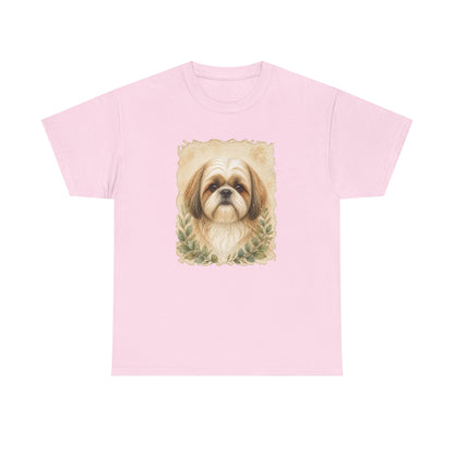 Shih Tzu Portrait Tee - Vintage Floral Dog Lover T-Shirt