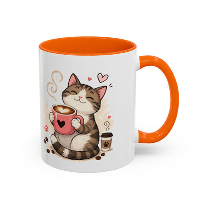Cat Coffee Mug — "Cat & Coffee" Cute Kitty Design, 11/15oz Accent Ceramic Mug