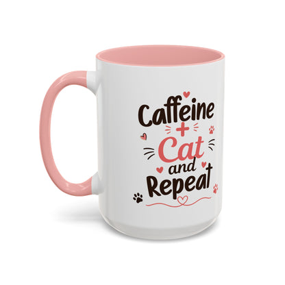 Cat Coffee Mug — "Cat & Coffee" Cute Kitty Design, 11/15oz Accent Ceramic Mug