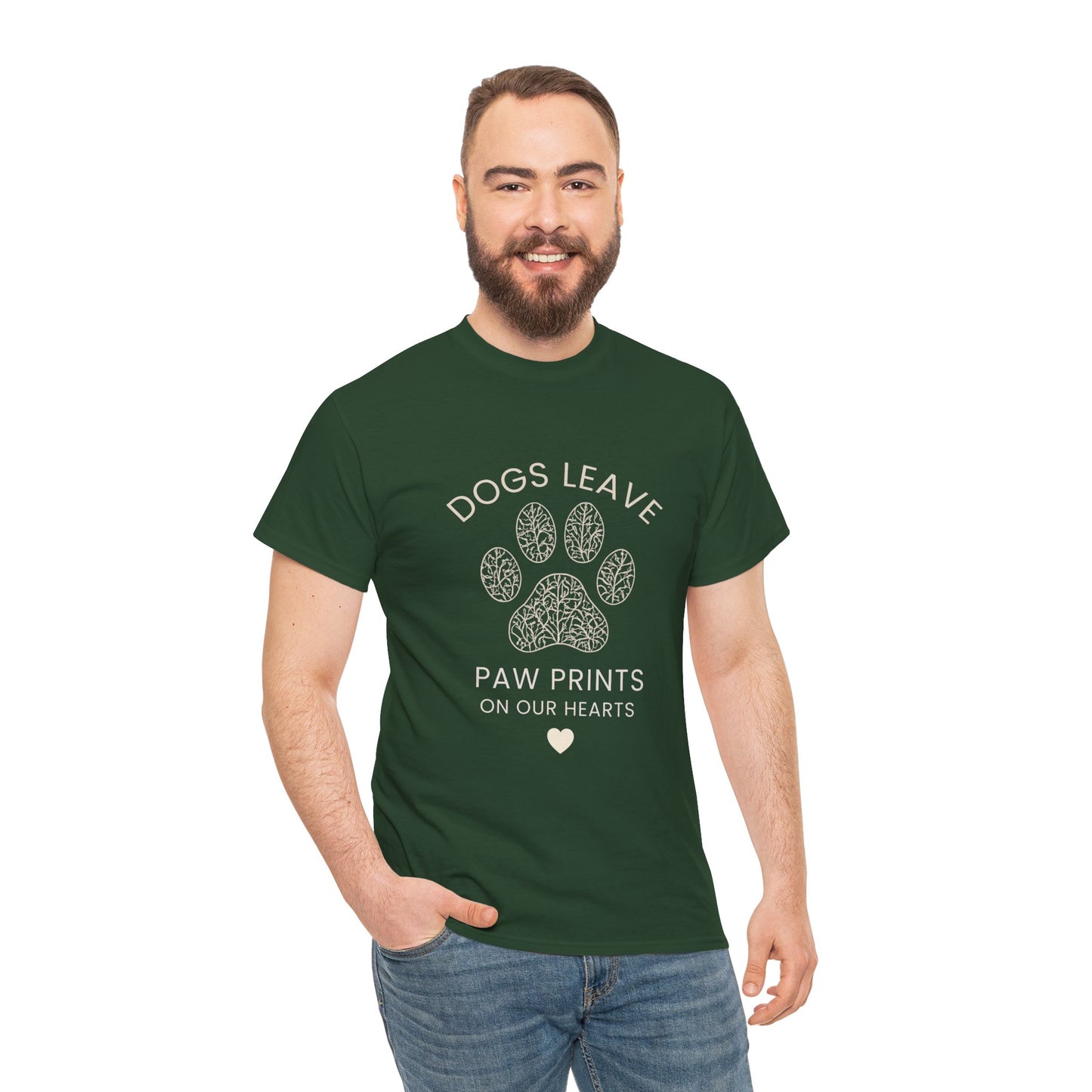 Dog Paw Prints Memorial T-Shirt — "Dogs Leave Paw Prints on Our Hearts"