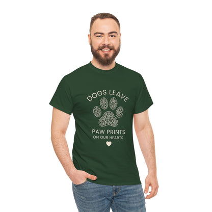 Dog Paw Prints Memorial T-Shirt — "Dogs Leave Paw Prints on Our Hearts"