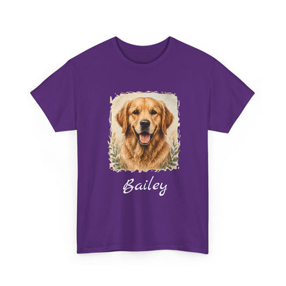 Golden Retriever Portrait Tee — Personalized “Bailey” Dog Photo T‑Shirt