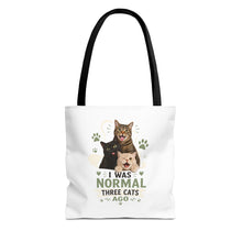 Cat Lover Tote Bag — “I Was Normal Three Cats Ago” Canvas Bag