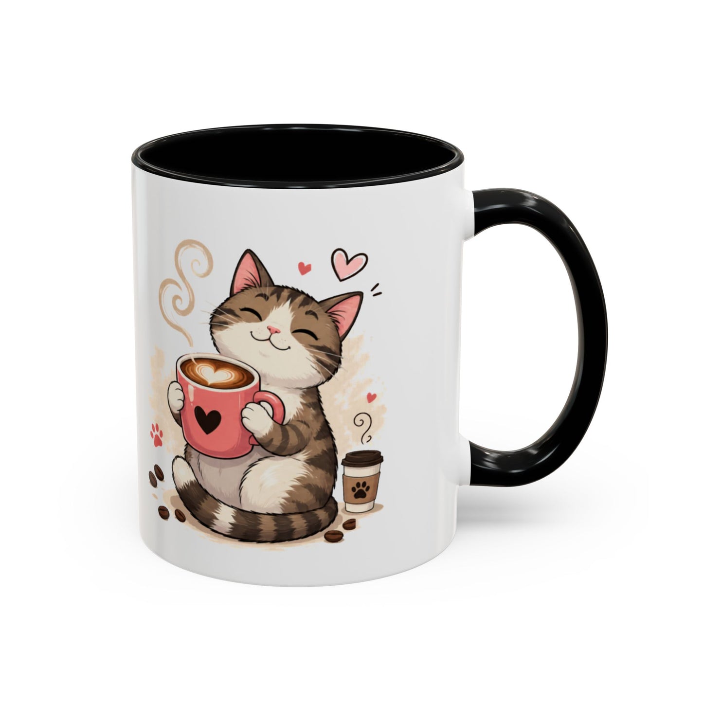 Cat Coffee Mug — "Cat & Coffee" Cute Kitty Design, 11/15oz Accent Ceramic Mug