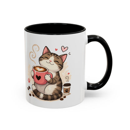 Cat Coffee Mug — "Cat & Coffee" Cute Kitty Design, 11/15oz Accent Ceramic Mug