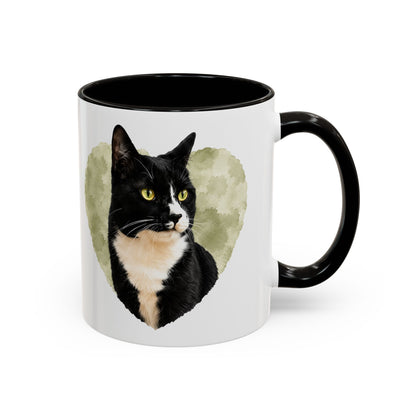 Cat Lover Coffee Mug (11oz/15oz) — Black Tuxedo Cat Heart Photo Design
