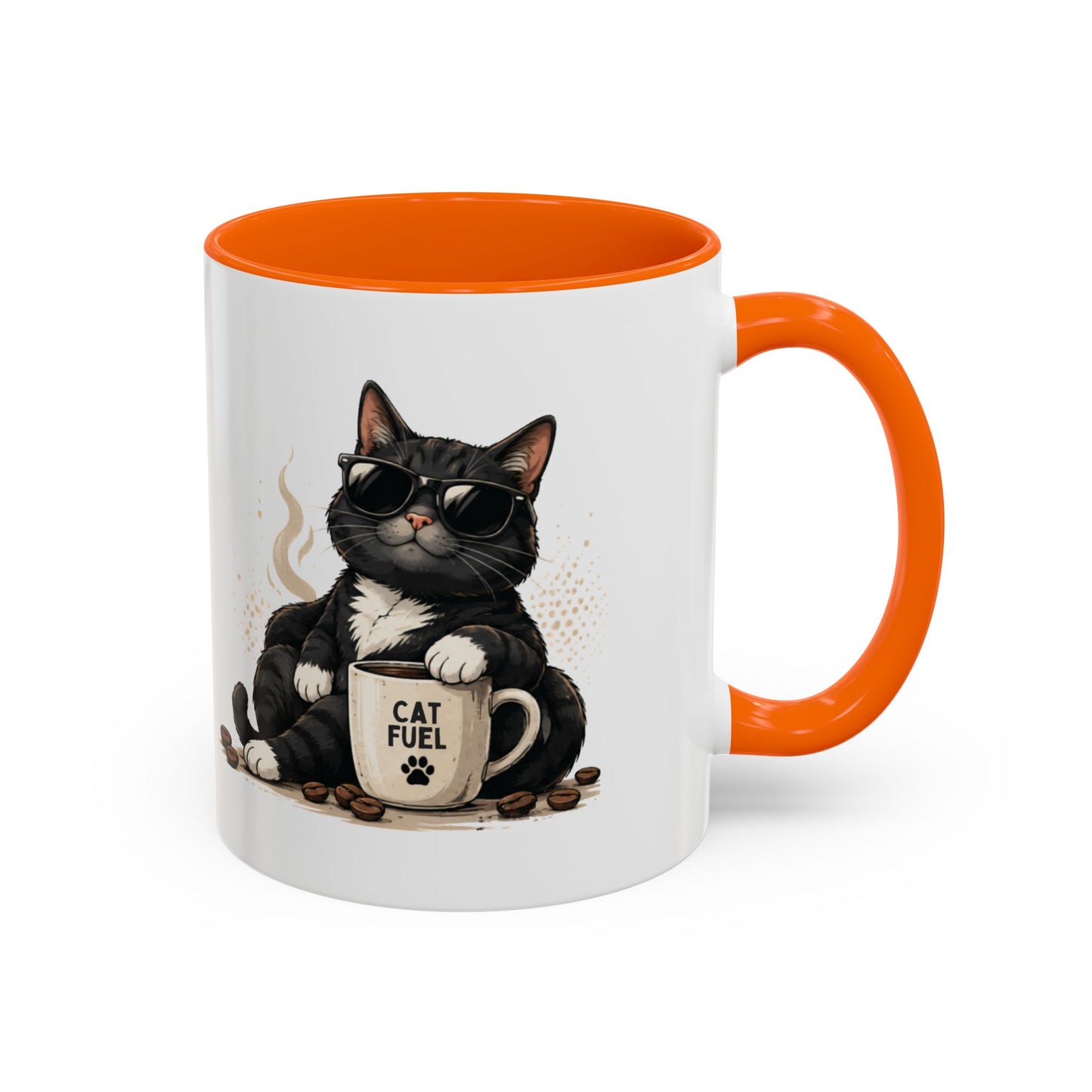 Cat Fuel Coffee Mug — Cute Black Cat Holding ‘Cat Fuel’ Cup, Funny Cat Lover Gift