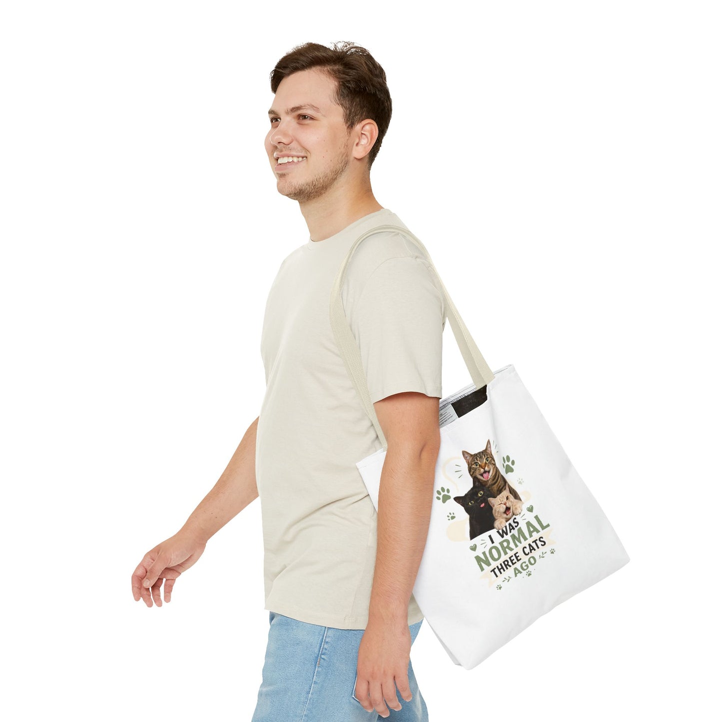 Cat Lover Tote Bag — “I Was Normal Three Cats Ago” Canvas Bag