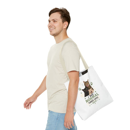 Cat Lover Tote Bag — “I Was Normal Three Cats Ago” Canvas Bag