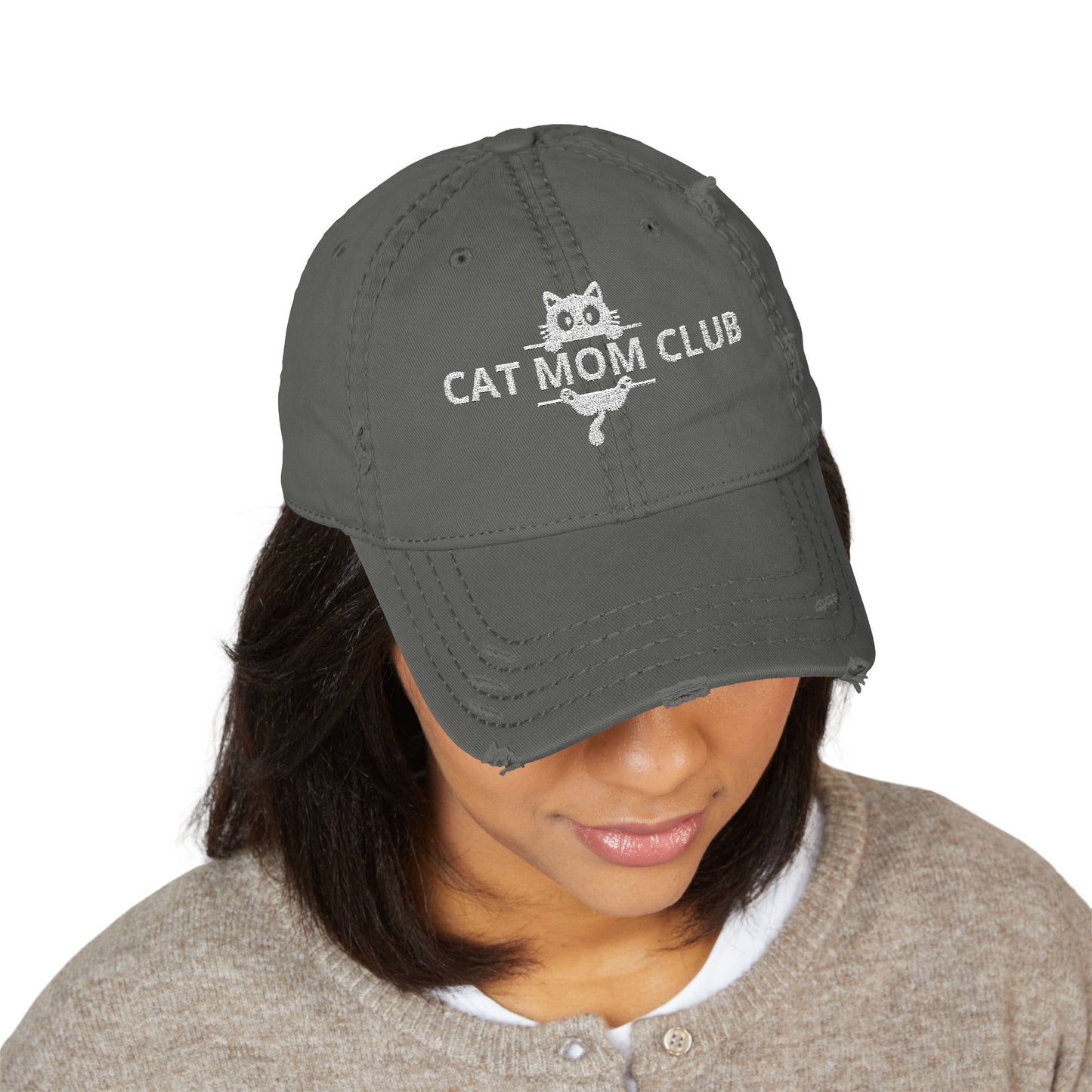 Cat Mom Club Distressed Dad Hat — Embroidered Vintage Baseball Cap