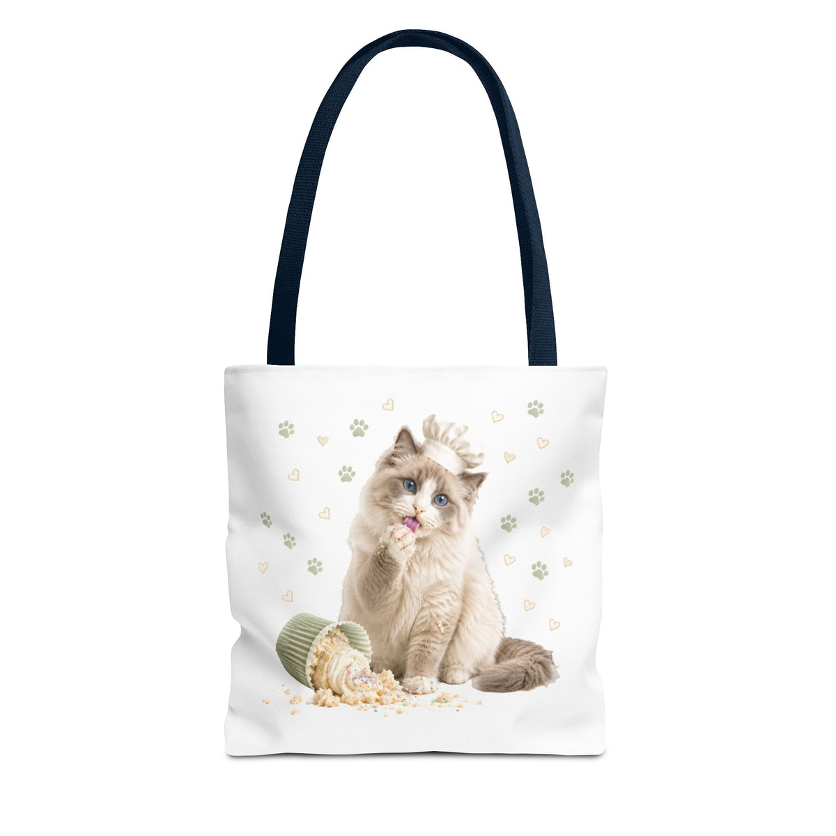 Cute Ragdoll Cat Tote Bag — Floral Crown Kitty with Spilled Popcorn All-Over Print