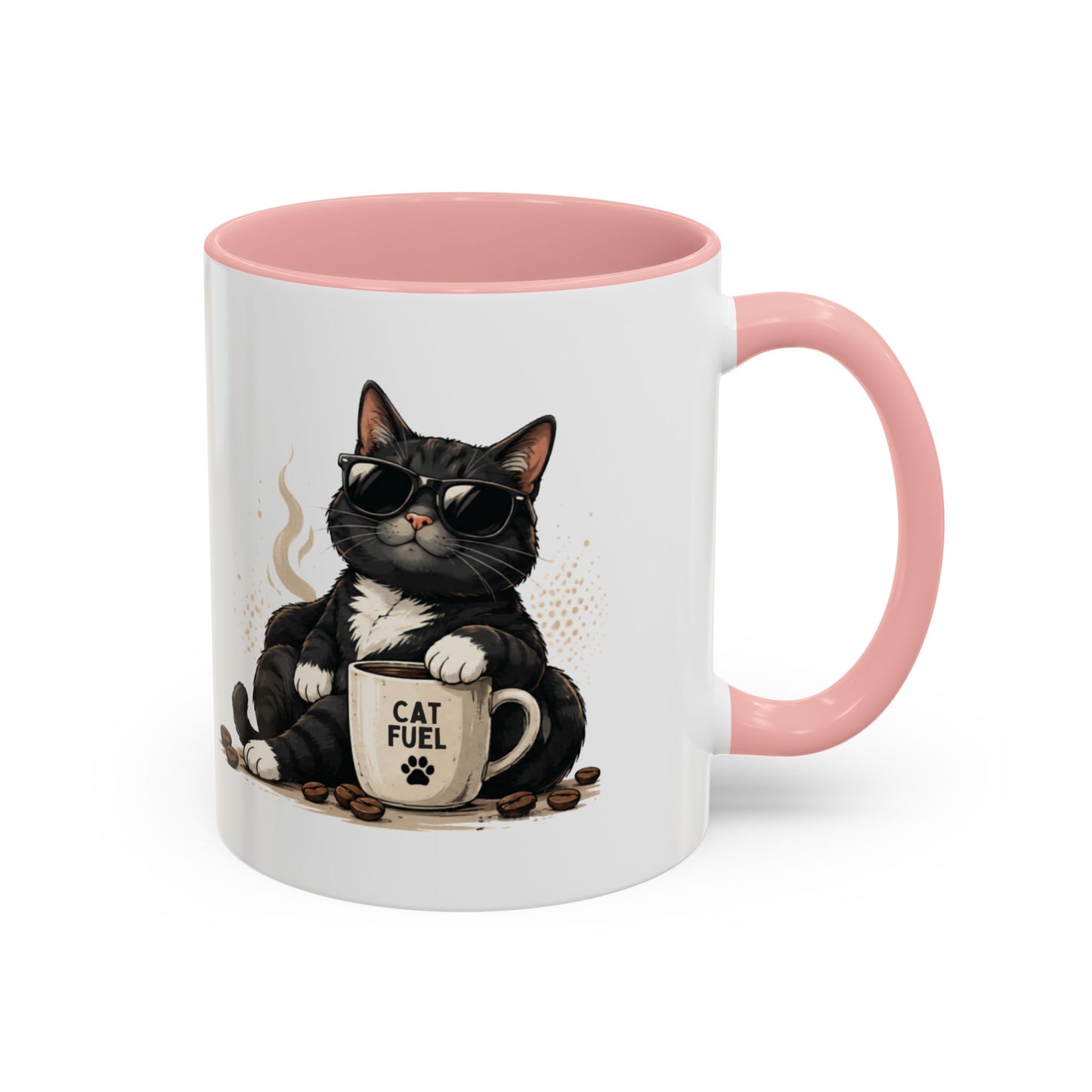 Cat Fuel Coffee Mug — Cute Black Cat Holding ‘Cat Fuel’ Cup, Funny Cat Lover Gift