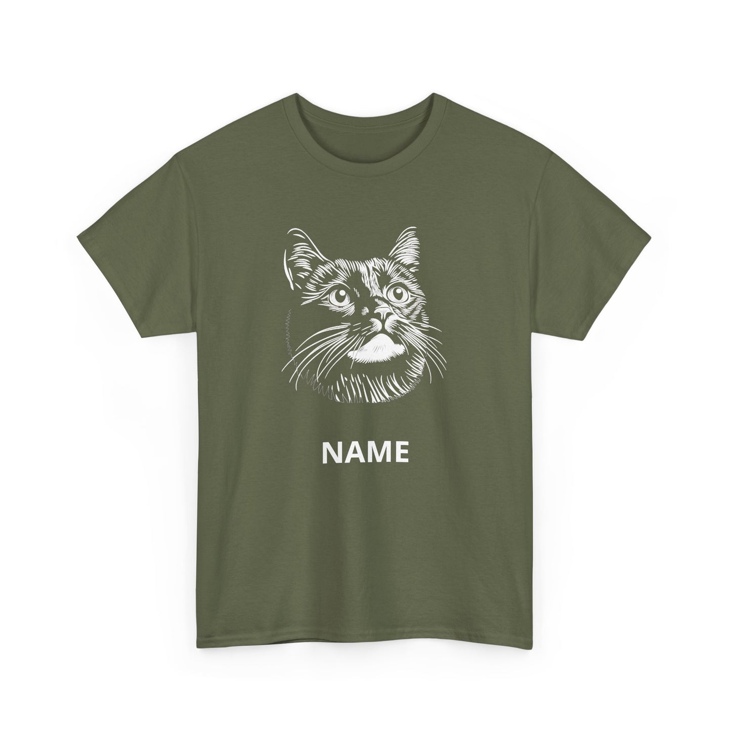 Cat Portrait Tee — Personalized Name Cat Face T‑Shirt