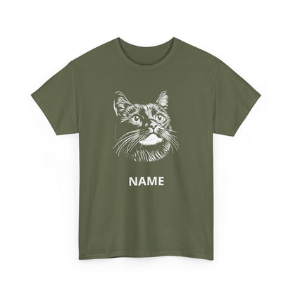 Cat Portrait Tee — Personalized Name Cat Face T‑Shirt