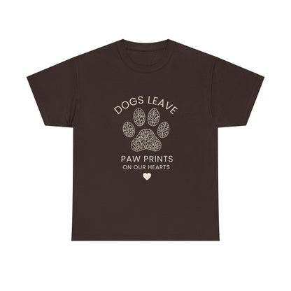 Dog Paw Prints Memorial T-Shirt — "Dogs Leave Paw Prints on Our Hearts"